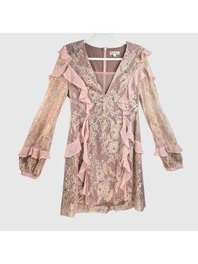 Sleeper Pink Lace Ruffle Mini Dress